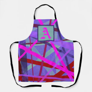 Pink & Purple Geometric Lines Pattern Monogram Apron