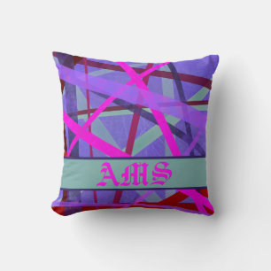 Pink & Purple Geometric Lines Pattern Monogram Cushion