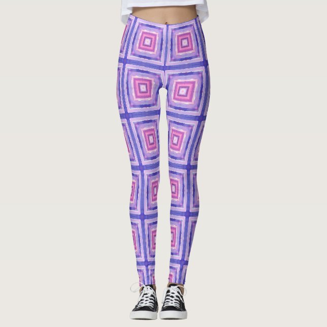 Pink & Purple Geometric Square Leggings (Front)