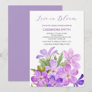 Pink Purple Geranium Floral Bridal Shower Invitation