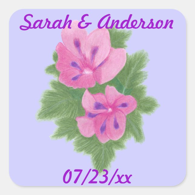 Pink Purple Geraniums Floral Save the date Sticker (Front)