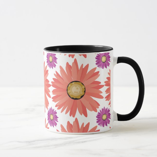 Pink Purple Gerber Daisy Flowers Floral Pattern Mug (Right)