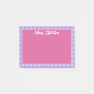 Pink Purple Gingham Border Name In Cool Script Post-it Notes