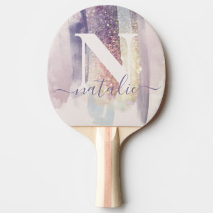 Pink purple girly glitter sparkly personalized ping pong paddle