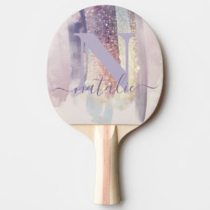 Pink purple girly glitter sparkly personalized ping pong paddle
