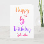 Pink Purple Glitter 5th Birthday Card<br><div class="desc">A personalised glitter 5th birthday card,  which you can easily personalise the front with her name. The inside birthday message can also be personalised. A glitter personalised 5th birthday card for her which would make a cute keepsake.</div>