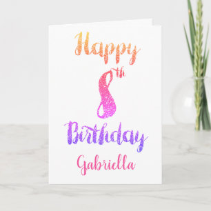 Pink Purple Glitter 8th Birthday Card