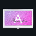 Pink Purple Glitter and Sparkle Monogram Business Card Holder<br><div class="desc">Pink and Purple Ombre Faux Glitter and Sparkle Elegant Monogram Business Card Holder. This Business Card Holder can be customised to include your initial and first name.</div>