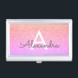 Pink Purple Glitter and Sparkle Monogram Business Card Holder<br><div class="desc">Gold,  Pink and Purple Rainbow Pastel Ombre Faux Glitter and Sparkle Elegant Monogram Business Card Holder. This Business Card Holder can be customised to include your initial and first name.</div>