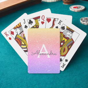 Pink Purple Glitter and Sparkle Monogram Playing Cards