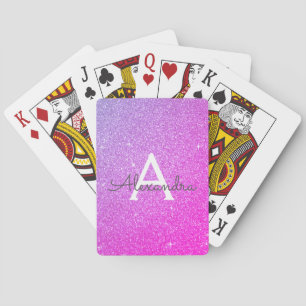 Pink Purple Glitter and Sparkle Monogram Playing Cards