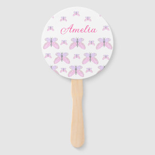 Pink purple glitter butterfly add name text letter hand fan