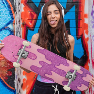 Pink & Purple Glitter Drip Aesthetic Melting  Skateboard