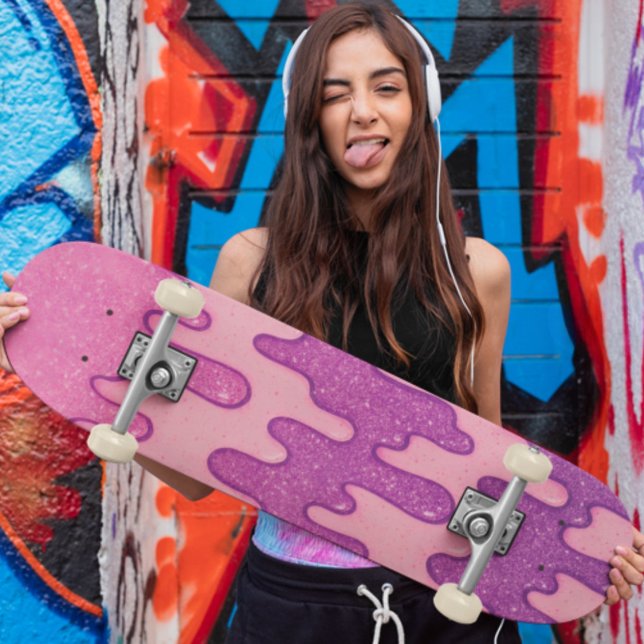 Pink & Purple Glitter Drip Aesthetic Melting  Skateboard (Pink & Purple Glitter Drip Aesthetic Melting Skateboard)