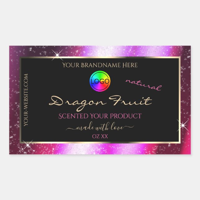 Pink Purple Glitter Frame Product Label with Logo (Front)