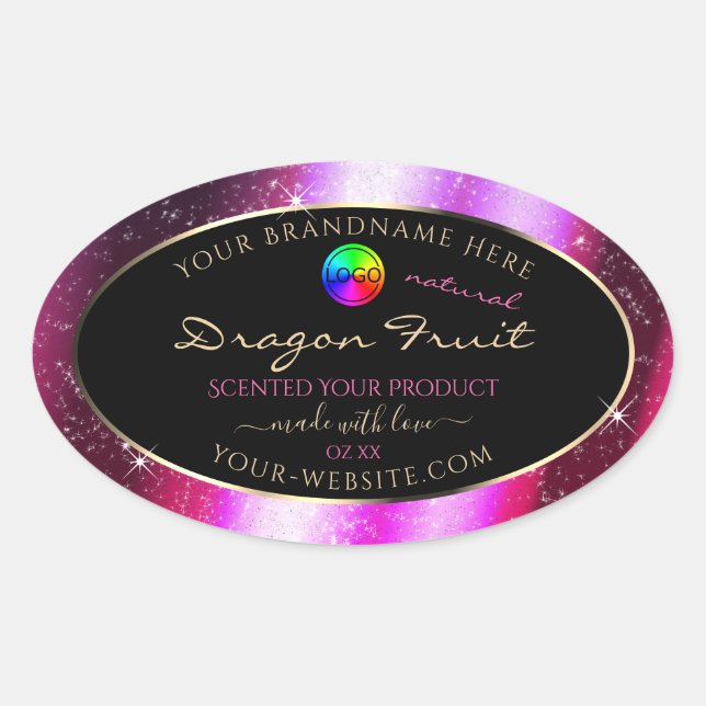 Pink Purple Glitter Frame Product Label with Logo (Front)