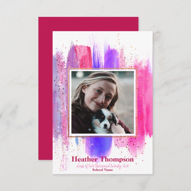 Pink & Purple Glitter Graduation Announcement (Front/Back)