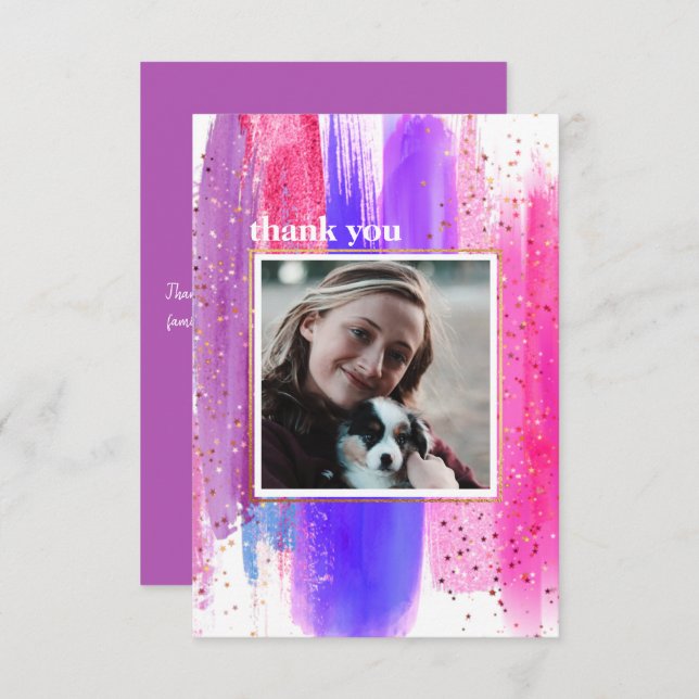 Pink & Purple Glitter Graduation Thank You Card (Front/Back)
