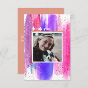 Pink & Purple Glitter Graduation Thank You Card