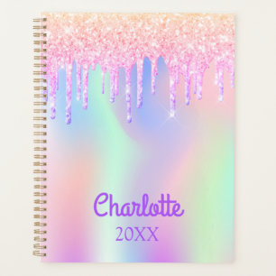 Pink purple glitter holographic planner