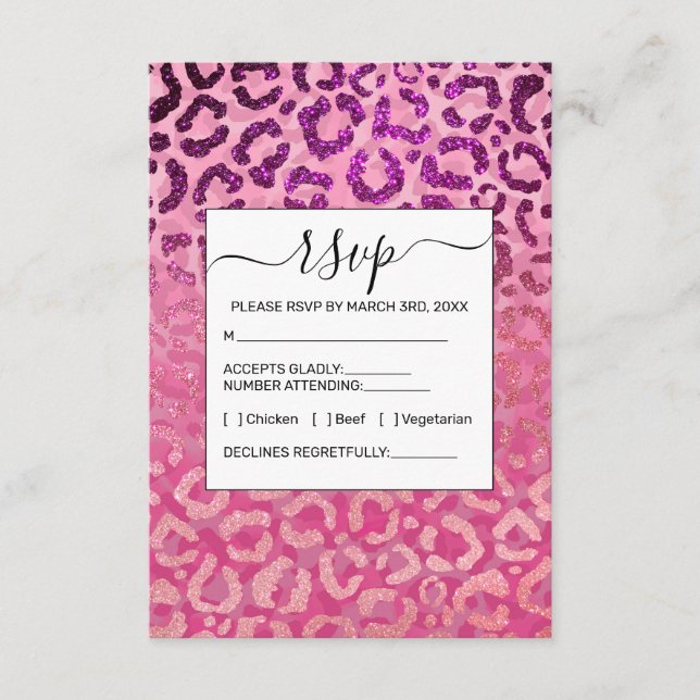 Pink Purple Glitter Leopard Animal Print Gradient Enclosure Card (Front)