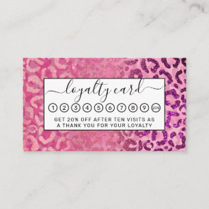 Pink Purple Glitter Leopard Animal Print Gradient Loyalty Card