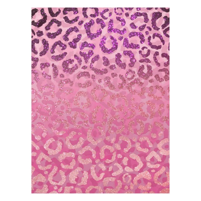 Pink Purple Glitter Leopard Animal Print Gradient Tablecloth (Front)