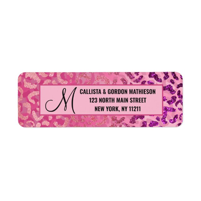 Pink Purple Glitter Leopard Animal Print Monogram (Front)