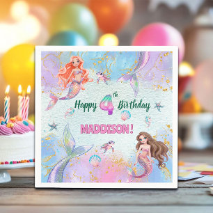 Pink Purple Glitter Mermaids 4th Birthday Party Napkin