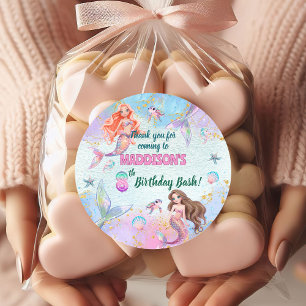 Pink Purple Glitter Mermaids 8th Birthday Party Classic Round Sticker