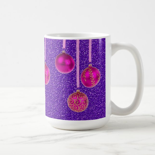 Pink Purple Glitter Merry Christmas Baubles Mug (Right)