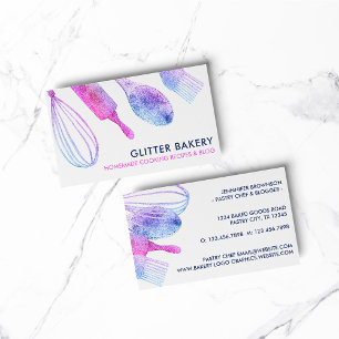 Pink Purple Glitter pastry bakery cook Caterer Business Card