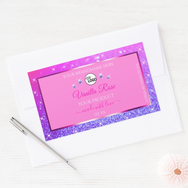 Pink Purple Glitter Product Label Logo Rhinestones (Envelope)