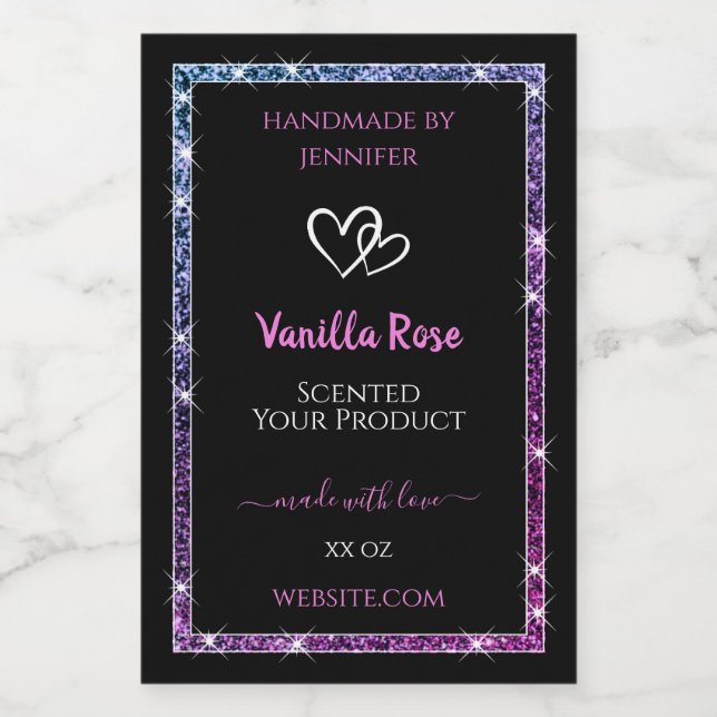 Pink Purple Glitter Product Packaging Labels Black (Single Label)