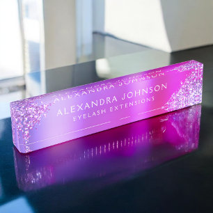 Pink Purple Glitter Sparkle Eyelash Extensions Nameplate