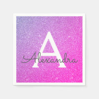 Pink - Purple Glitter & Sparkle Monogram Birthday