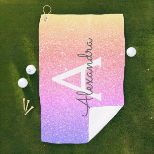 Pink Purple Glitter & Sparkle Monogram Name Golf Towel
