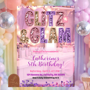 Pink Purple Glitz and Glam Makeup Party Invitation
