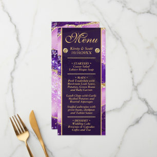 Pink Purple Gold Agate Pattern Wedding Menu