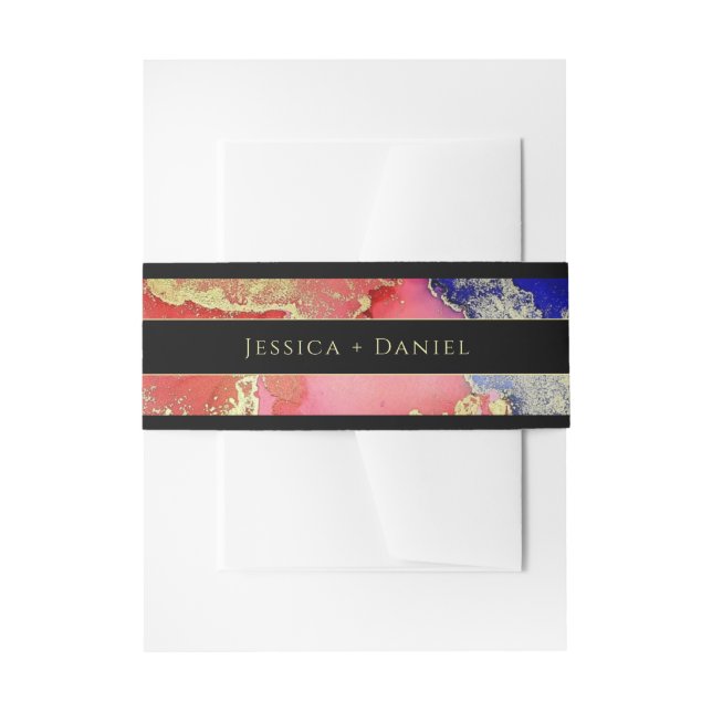 Pink Purple Gold Black Abstract Wedding Invitation Belly Band (Front Example)