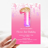 Pink purple gold foil balloon girls 1st birthday