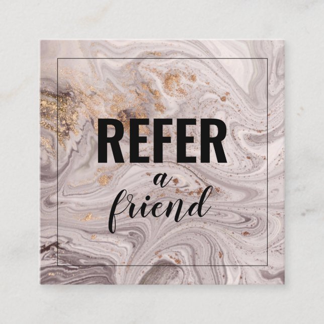 Pink Purple Gold Marble Refer a Friend Referral Card (Front)