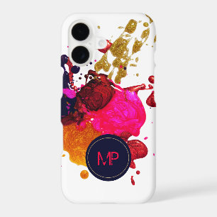 Pink Purple Gold Nailpolish Splatter Monogram