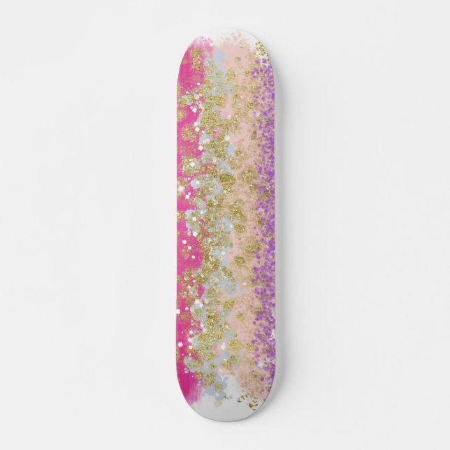 Pink & Purple Gold Speckled Skateboard (Front)