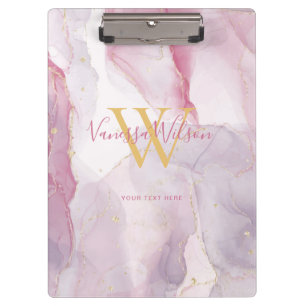 Pink Purple Gold Watercolor Monogram Script Clipboard