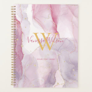 Pink Purple Gold Watercolor Monogram Script Planner