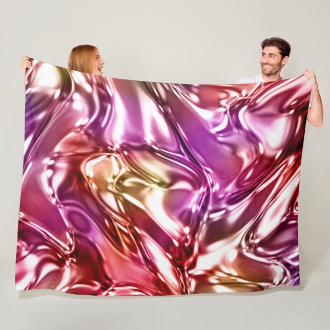 Pink Purple Gold Wavy Metallic Look Fleece Blanket (In Situ)
