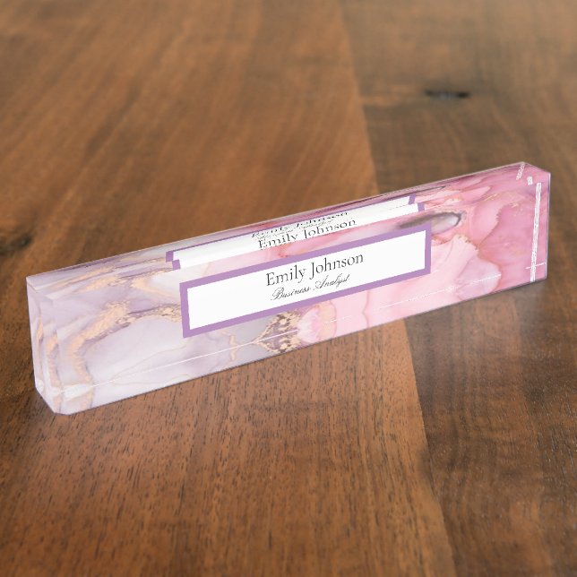 pink ,purple , golden marble nameplate (Side)