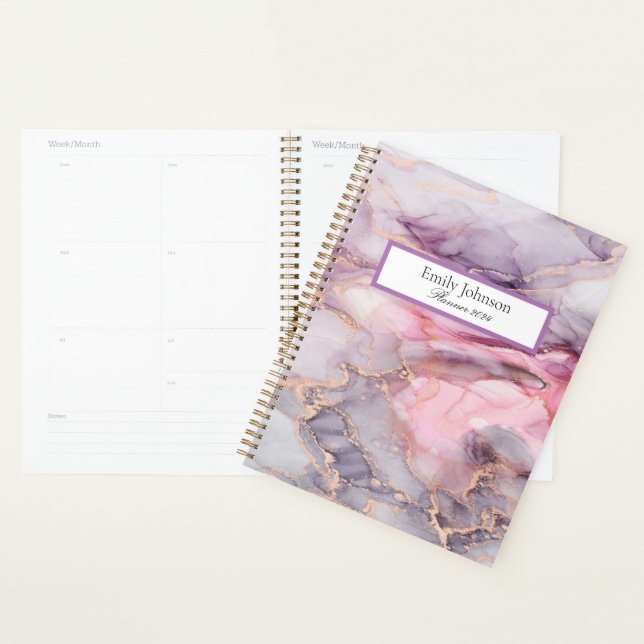 pink ,purple , golden marble  planner (Display)