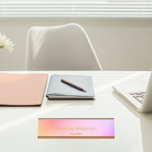 Pink purple golden violet gradient feminine girly desk name plate